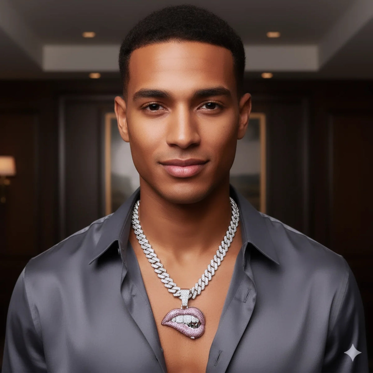 Icy Crystal Lip Chain Necklace – Statement Jewelry