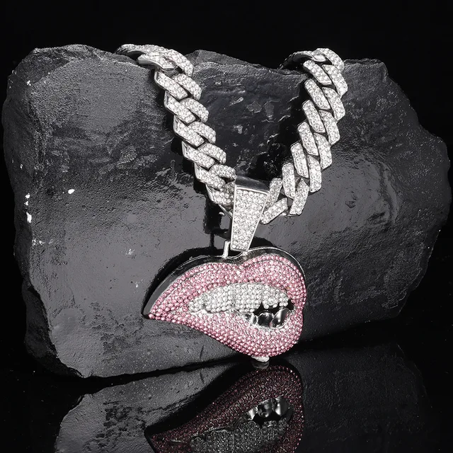 Icy Crystal Lip Chain Necklace – Statement Jewelry
