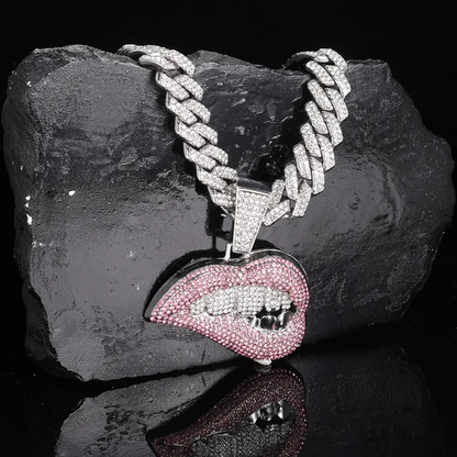 Icy Crystal Lip Chain Necklace – Statement Jewelry