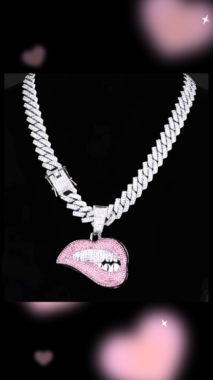 Icy Crystal Lip Chain Necklace – Statement Jewelry