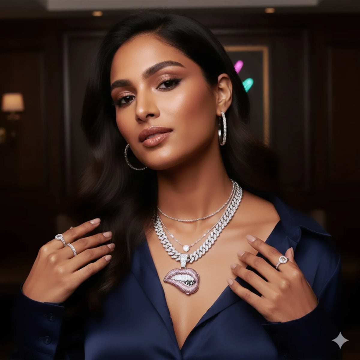 Icy Crystal Lip Chain Necklace – Statement Jewelry